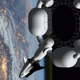 Una ilustración de la estación espacial de clase Pioneer, que está diseñada para tener cinco módulos construidos alrededor de un anillo de gravedad.